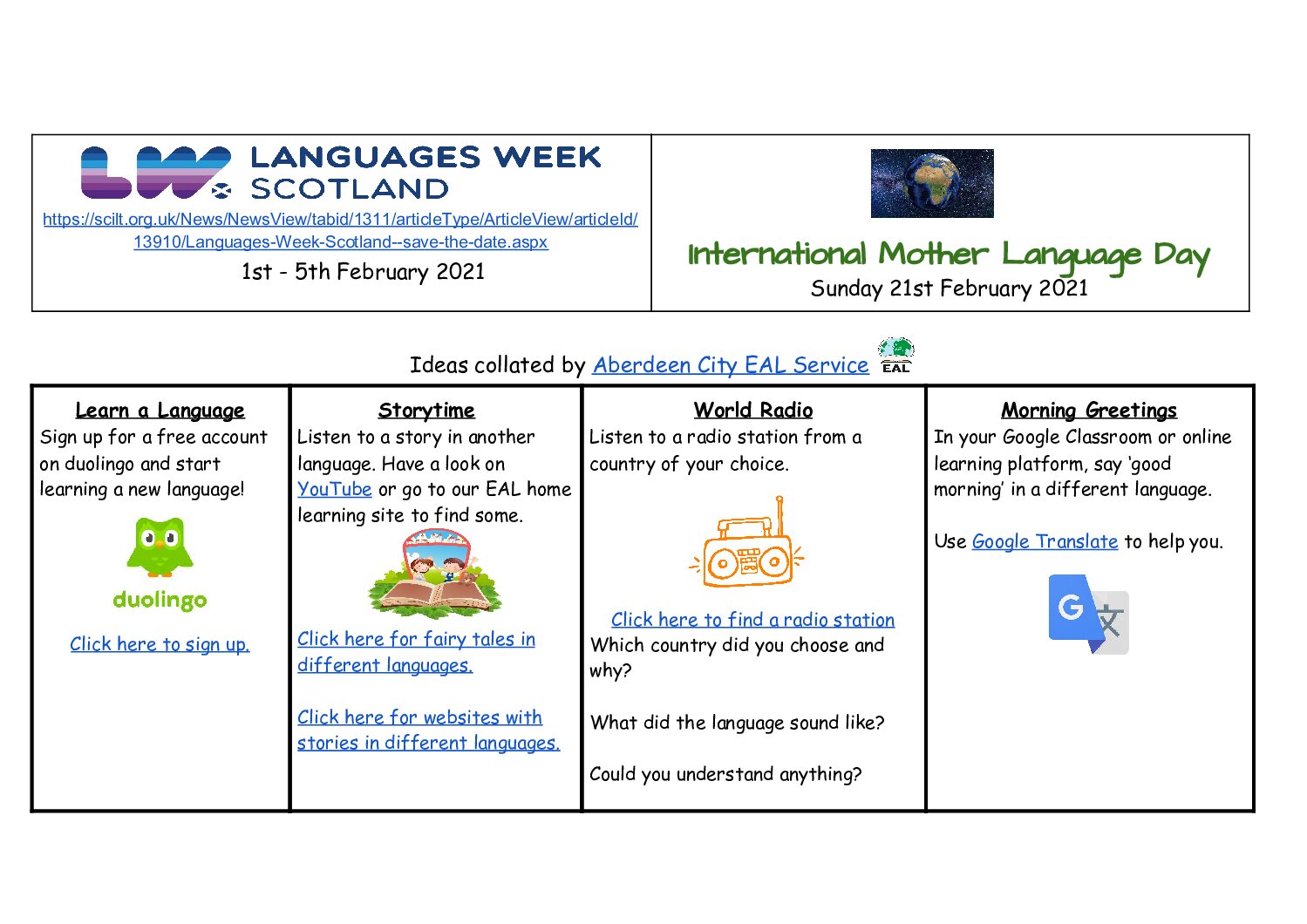 Activity Grid to Help Celebrate 'Language Week Scotland ...